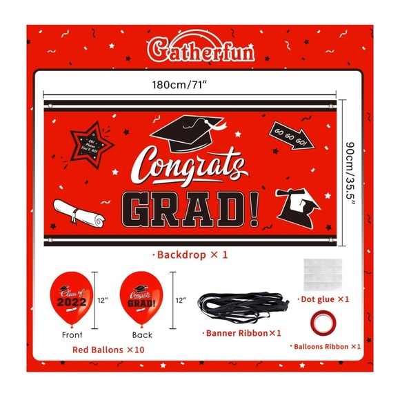 Congrats Grad Backdrop Banner with 2022 Graduation Balloons - Picture 5 of 5